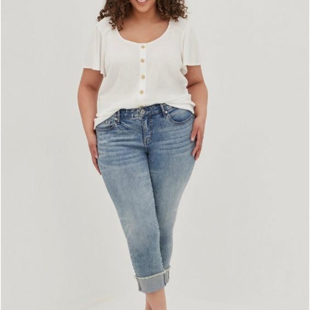 Torrid Rayon Slub Button-Front Flutter Sleeve Top - image 3